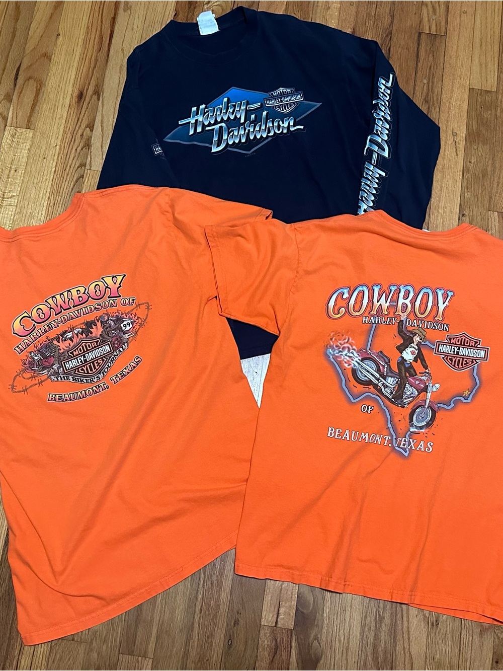 Lot of 3 Harley-Davidson Orange & Black 2 Short Sleeve Tee 1 LS Shirts Large